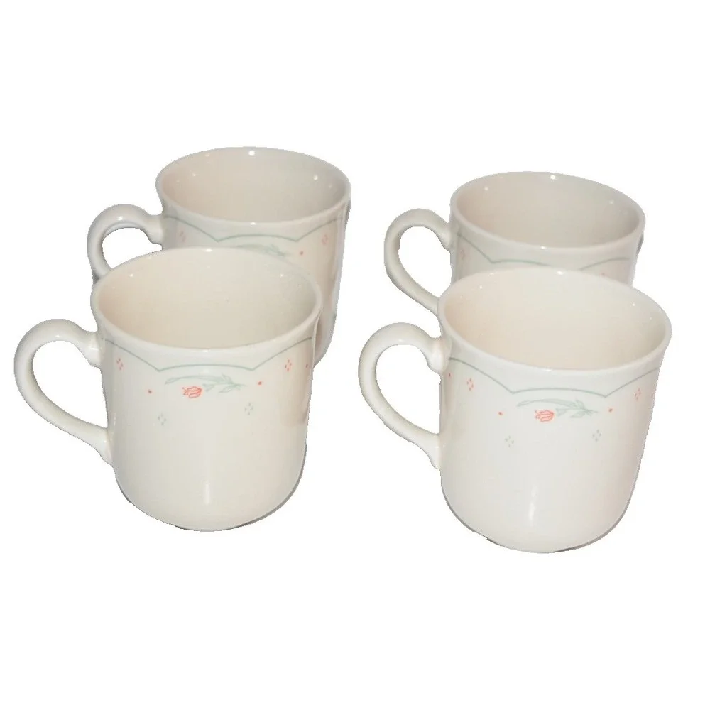 Vtg Corelle Calico Rose Coffe Tea cups mugs set of 4 pink floral